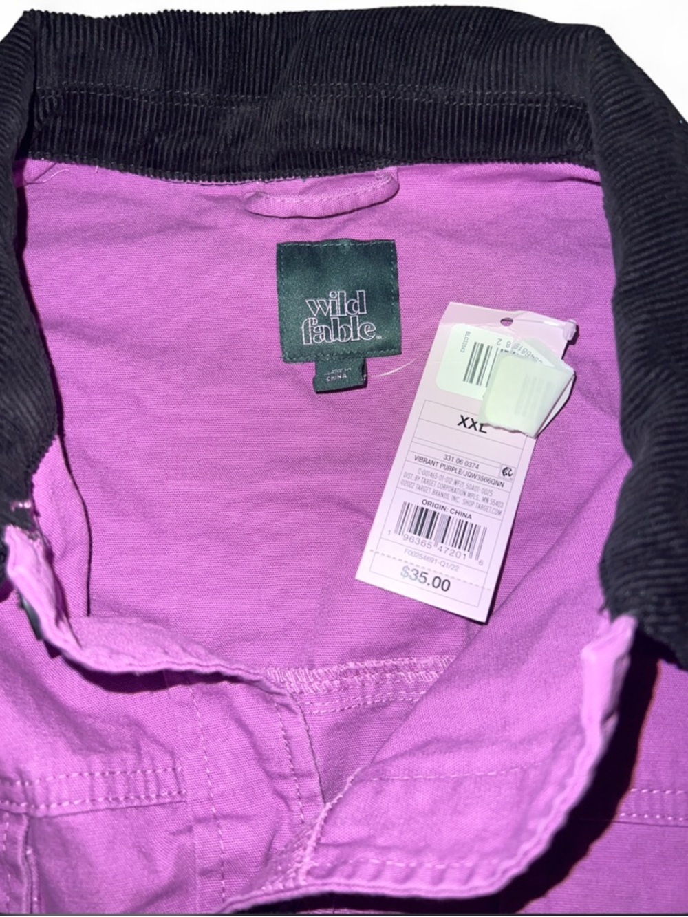 wild fable Purple Cropped Jean Jacket with Black corduroy Collar nwt - Picture 4 of 5
